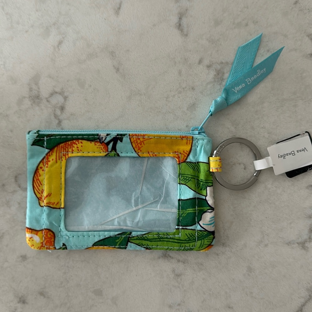 New with Tag Vera Bradley Lemon Grove Pattern Zip ID Holder with Key Ring